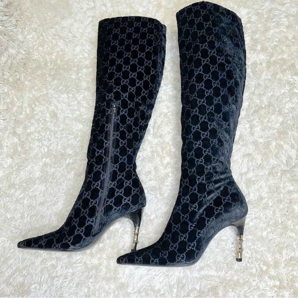 Gucci Dark Patterned Heeled Boots